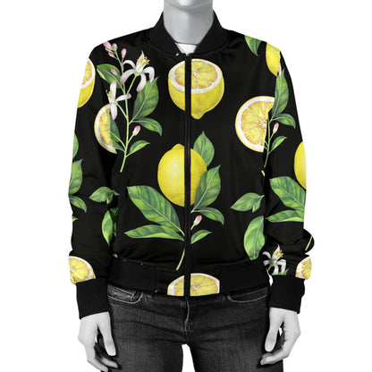 Lemon Pattern Print Design LM02 Women Bomber Jacket