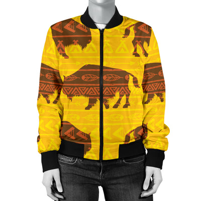 Bison Native Pattern Print Design 01 Women's Bomber Jacket