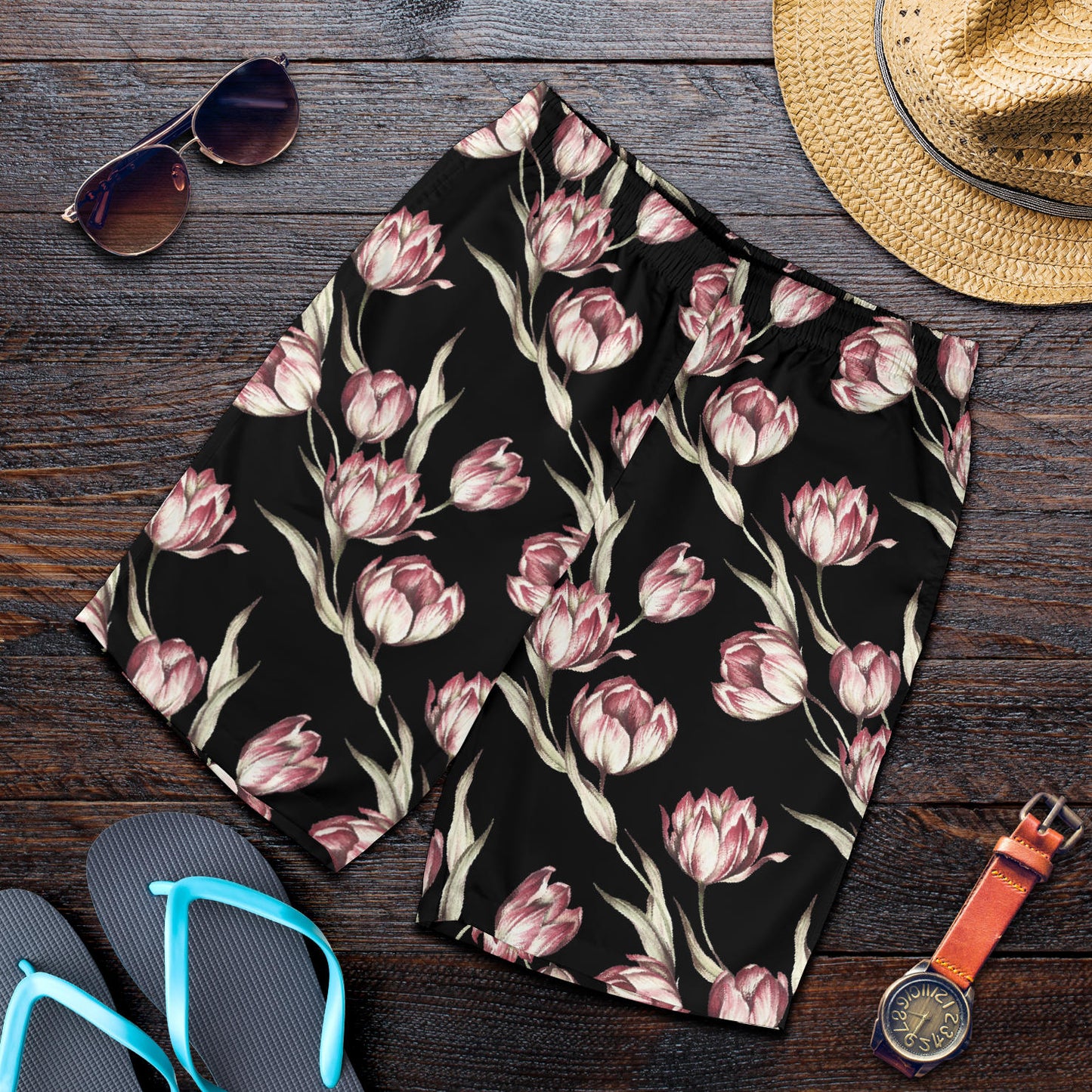 Tulip Pink Pattern Print Design TP02 Mens Shorts