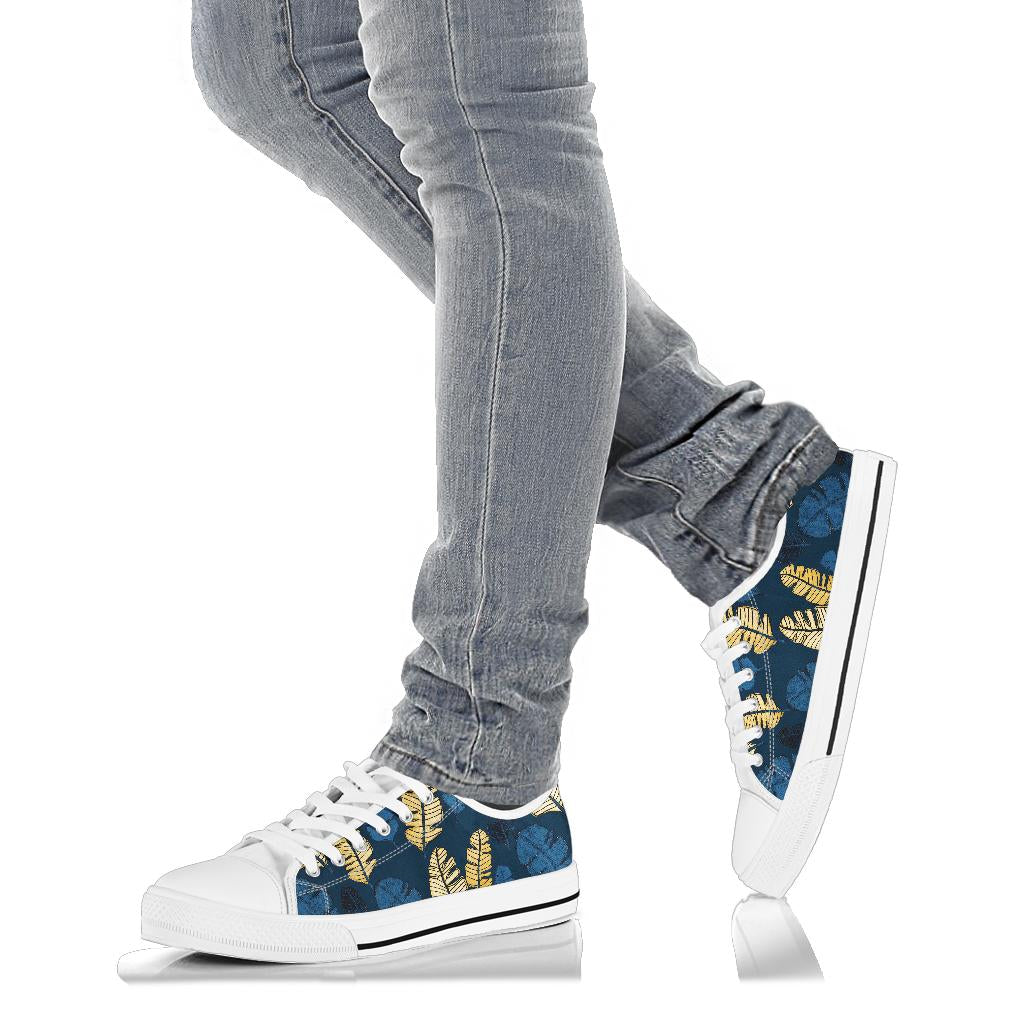 Banana Leaf Pattern Print Design BL09 White Bottom Low Top Shoes