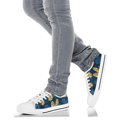 Banana Leaf Pattern Print Design BL09 White Bottom Low Top Shoes