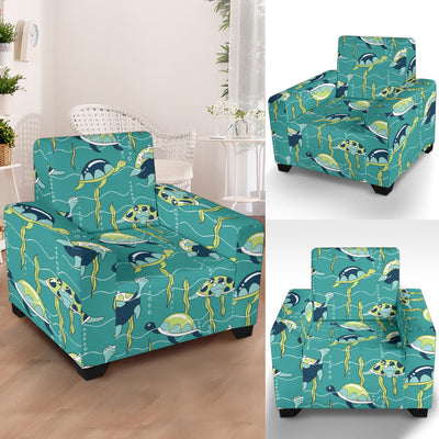 Sea Turtle Pattern Print Design T08 Armchair Slipcover