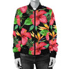 Red Hibiscus Pattern Print Design HB07 Women Bomber Jacket