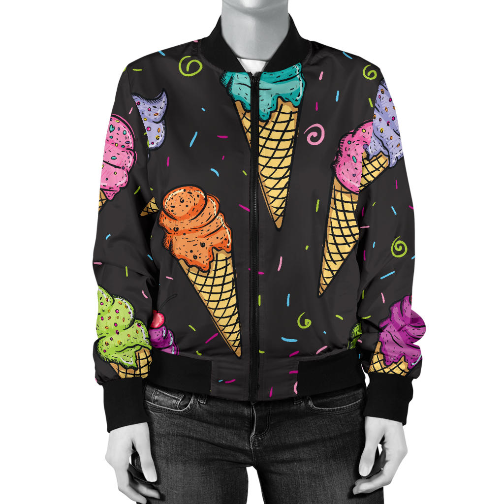 Ice Cream Pattern Print Design IC06 Women Bomber Jacket