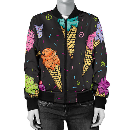 Ice Cream Pattern Print Design IC06 Women Bomber Jacket