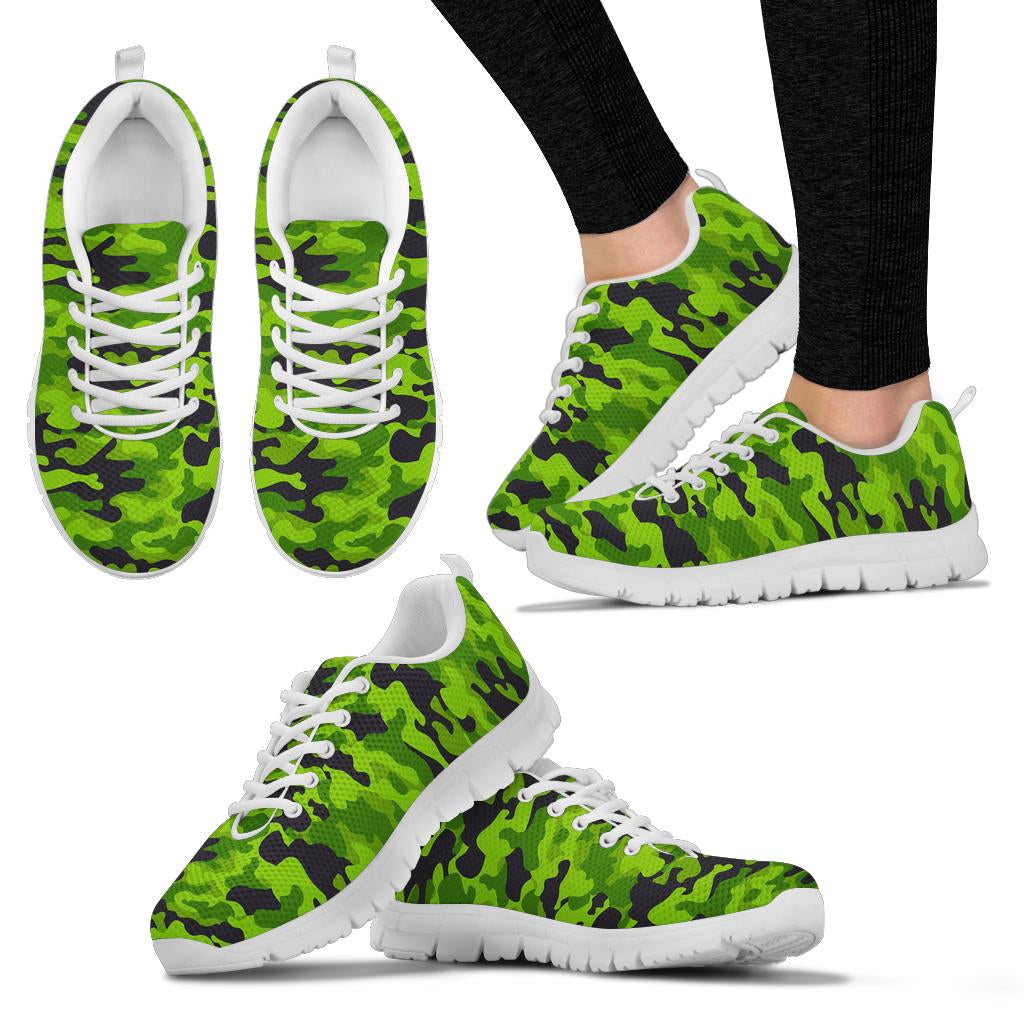 Green Kelly Camo Print Sneakers White Bottom Shoes