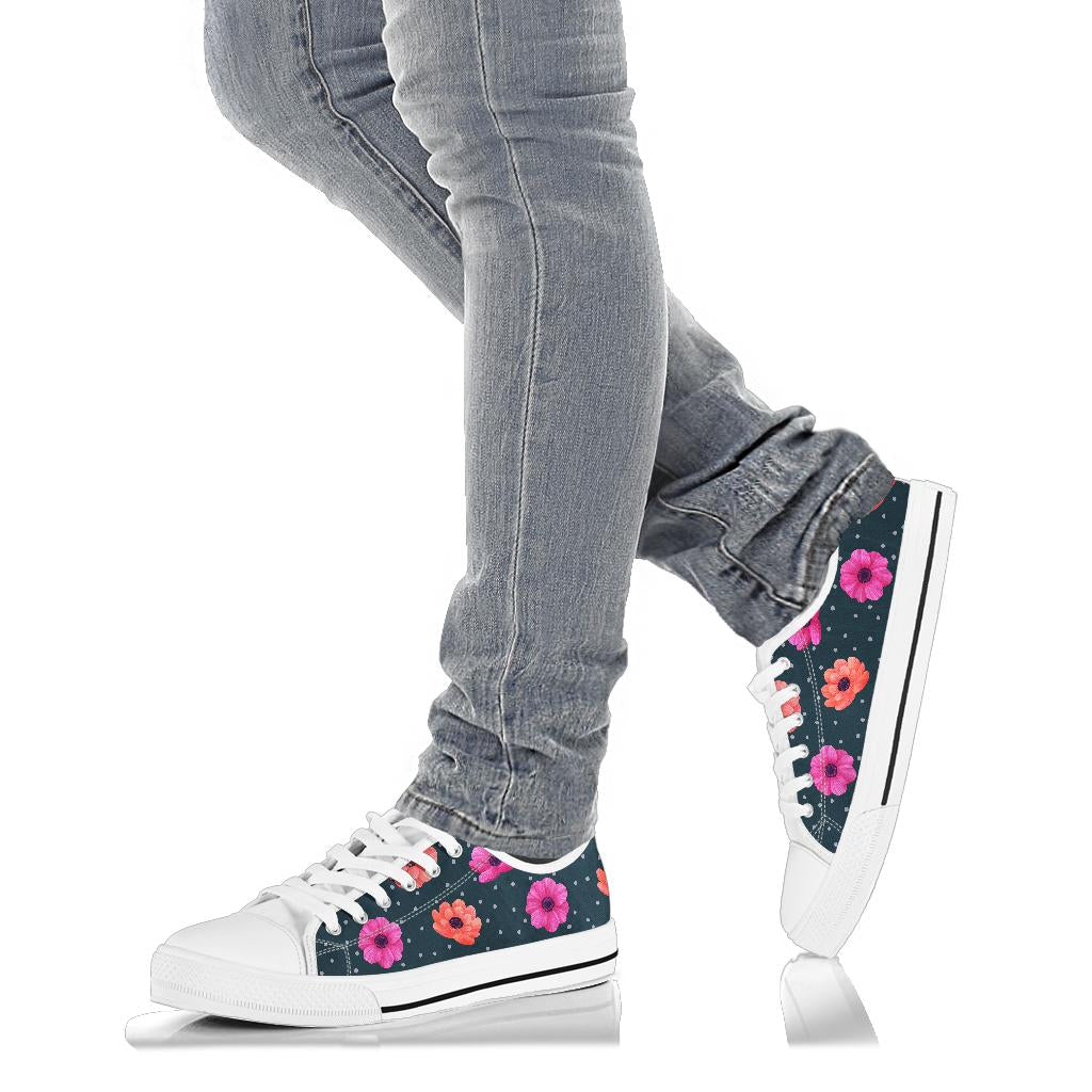Anemone Pattern Print Design AM08 White Bottom Low Top Shoes