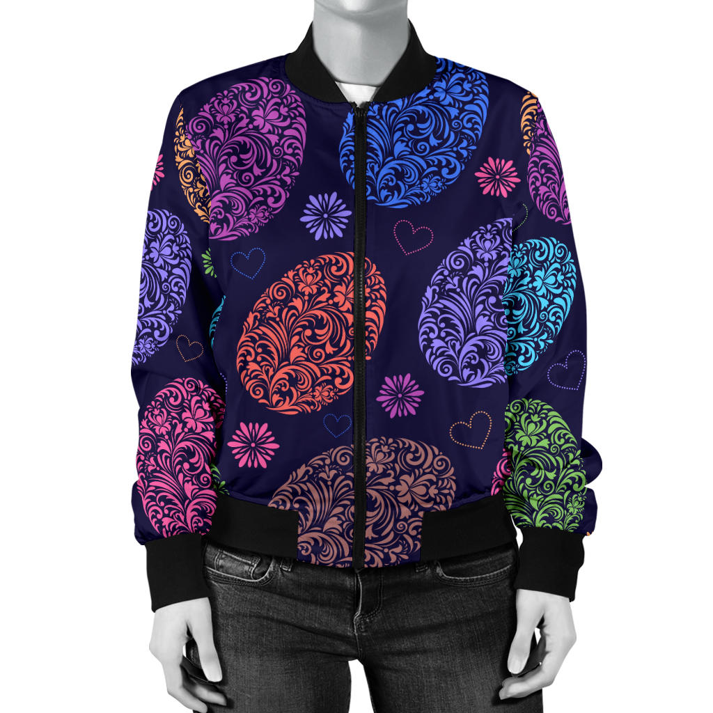 Easter Eggs Pattern Print Design RB012 Women Bomber Jacket