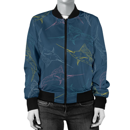 Swordfish Pattern Print Design 02 Women's Bomber Jacket