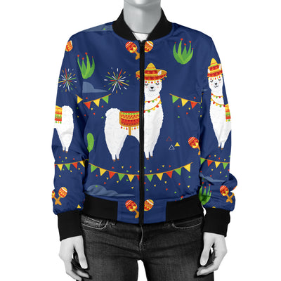 Llama Cactus Pattern Print Design 05 Women's Bomber Jacket