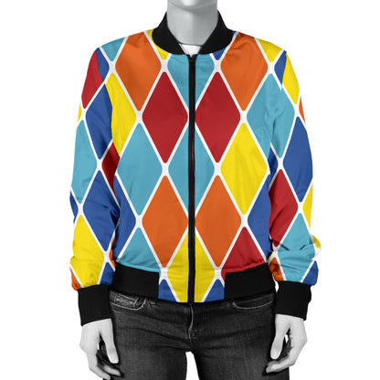 Harlequin Pattern Print Design 01 Women's Bomber Jacket