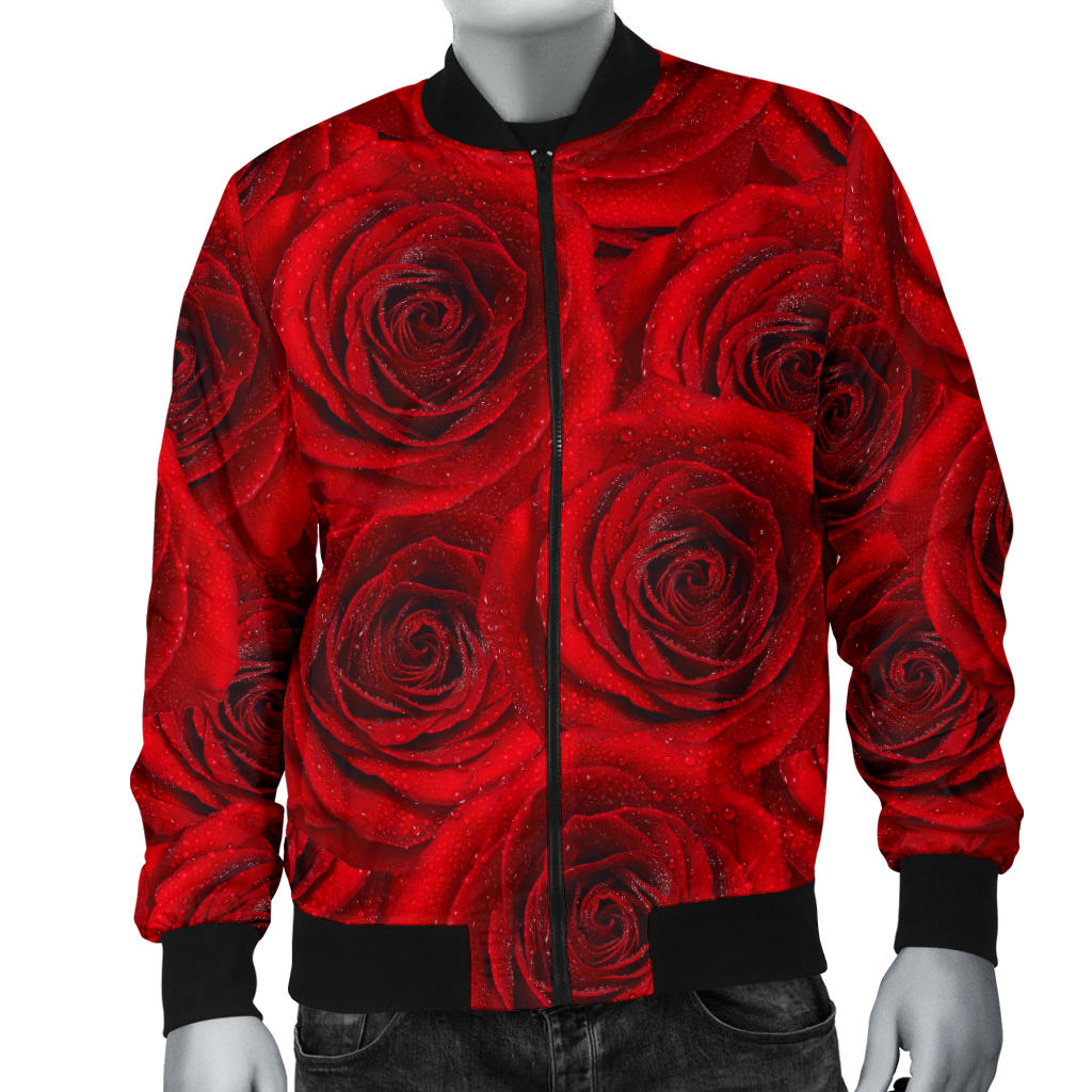 Rose Red Pattern Print Design RO04 Men Bomber Jacket