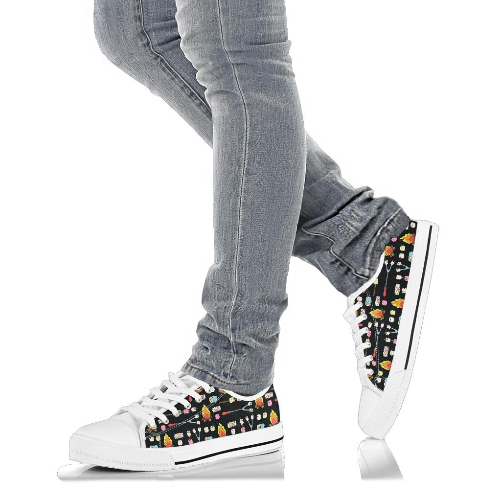Camping Campfire Marshmallows White Bottom Low Top Shoes