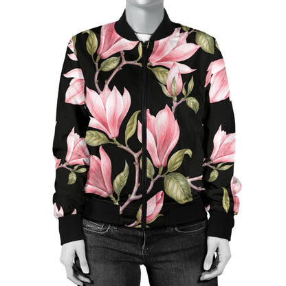 Magnolia Pattern Print Design MAG03 Women Bomber Jacket