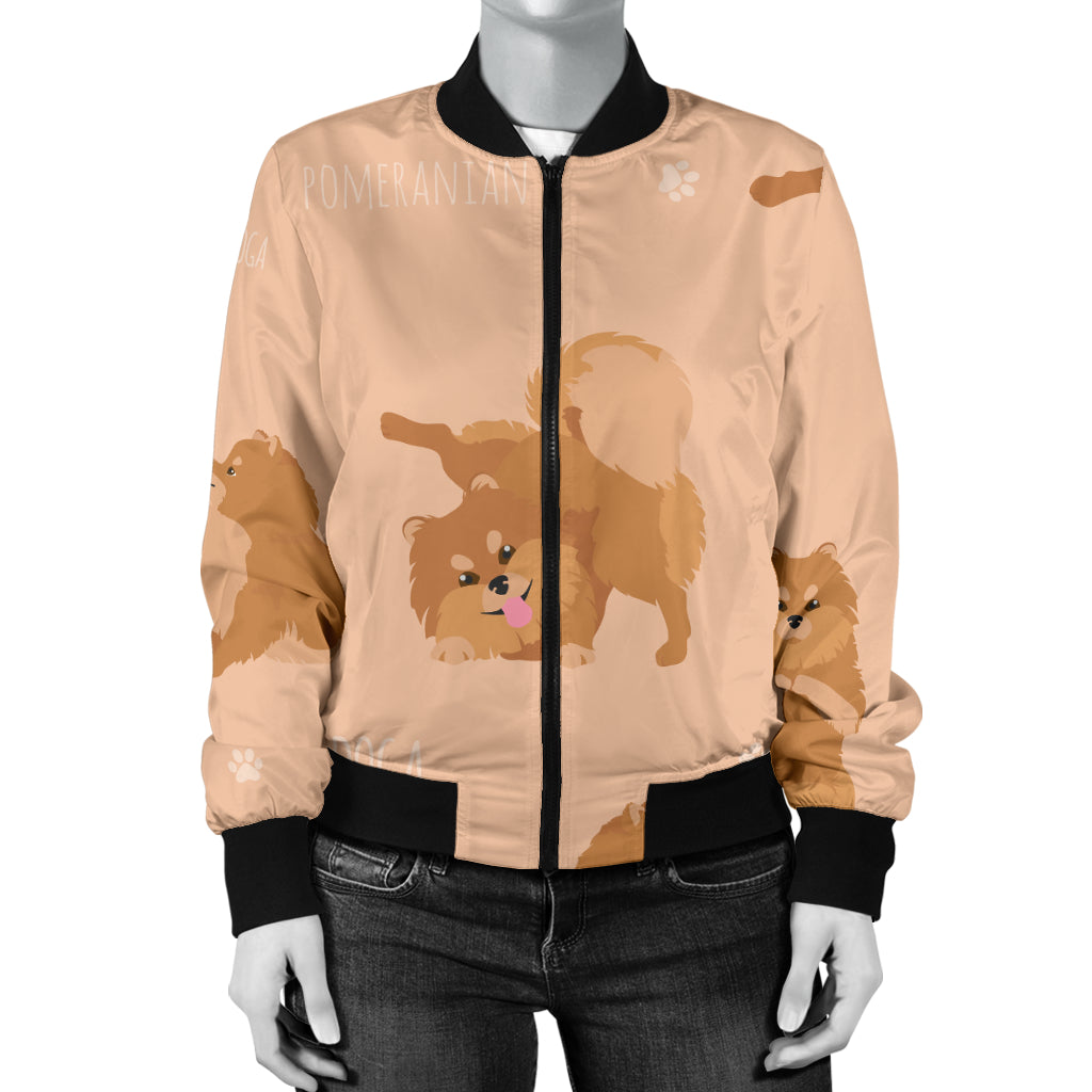 Pomeranians Pattern Print Design A06 Women's Bomber Jacket