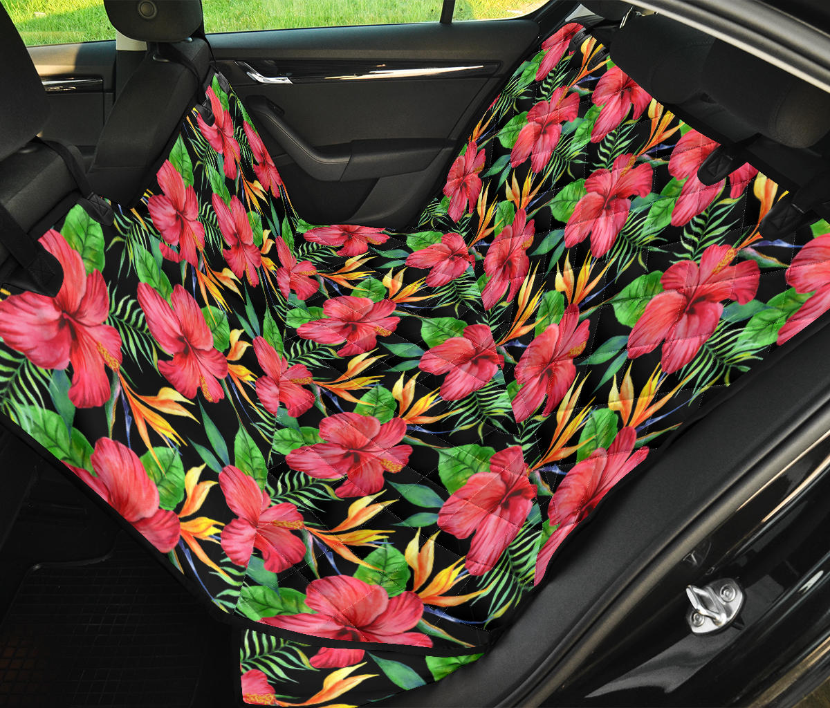 Red Hibiscus Pattern Print Design HB07 Rear Dog  Seat Cover