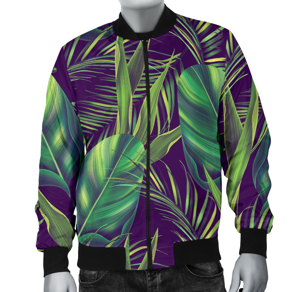 Palm Leaves Pattern Print Design PL03 Men Bomber Jacket
