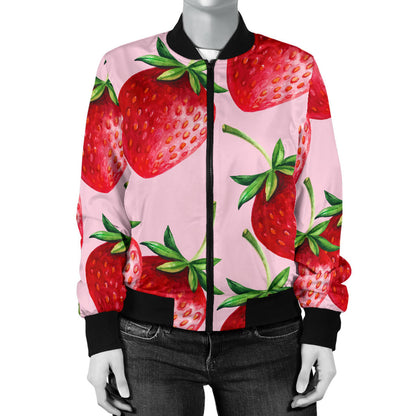 Strawberry Pattern Print Design SB03 Women Bomber Jacket