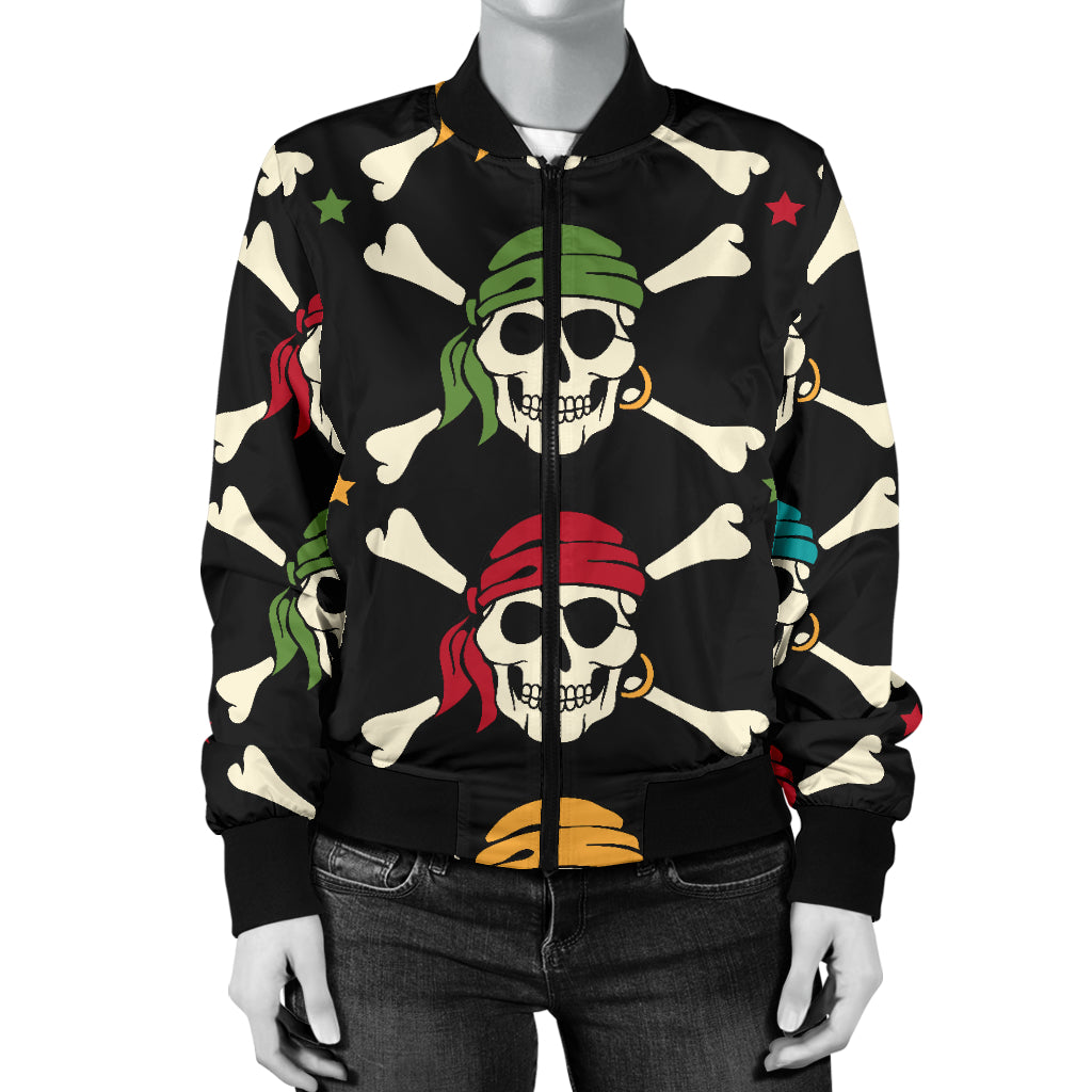 Pirate Pattern Print Design A01 Women's Bomber Jacket