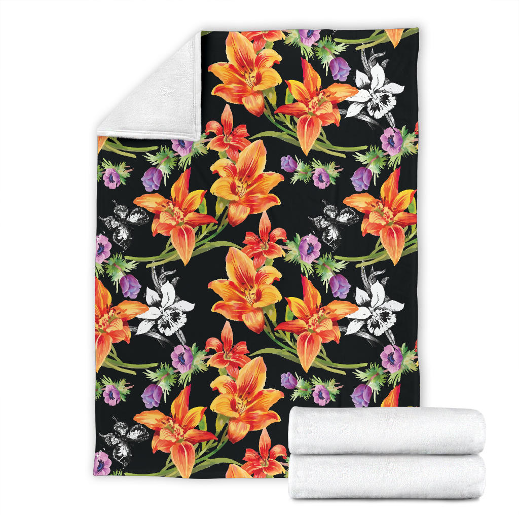 Tropical Flower Pattern Print Design TF02 Fleece Blanket