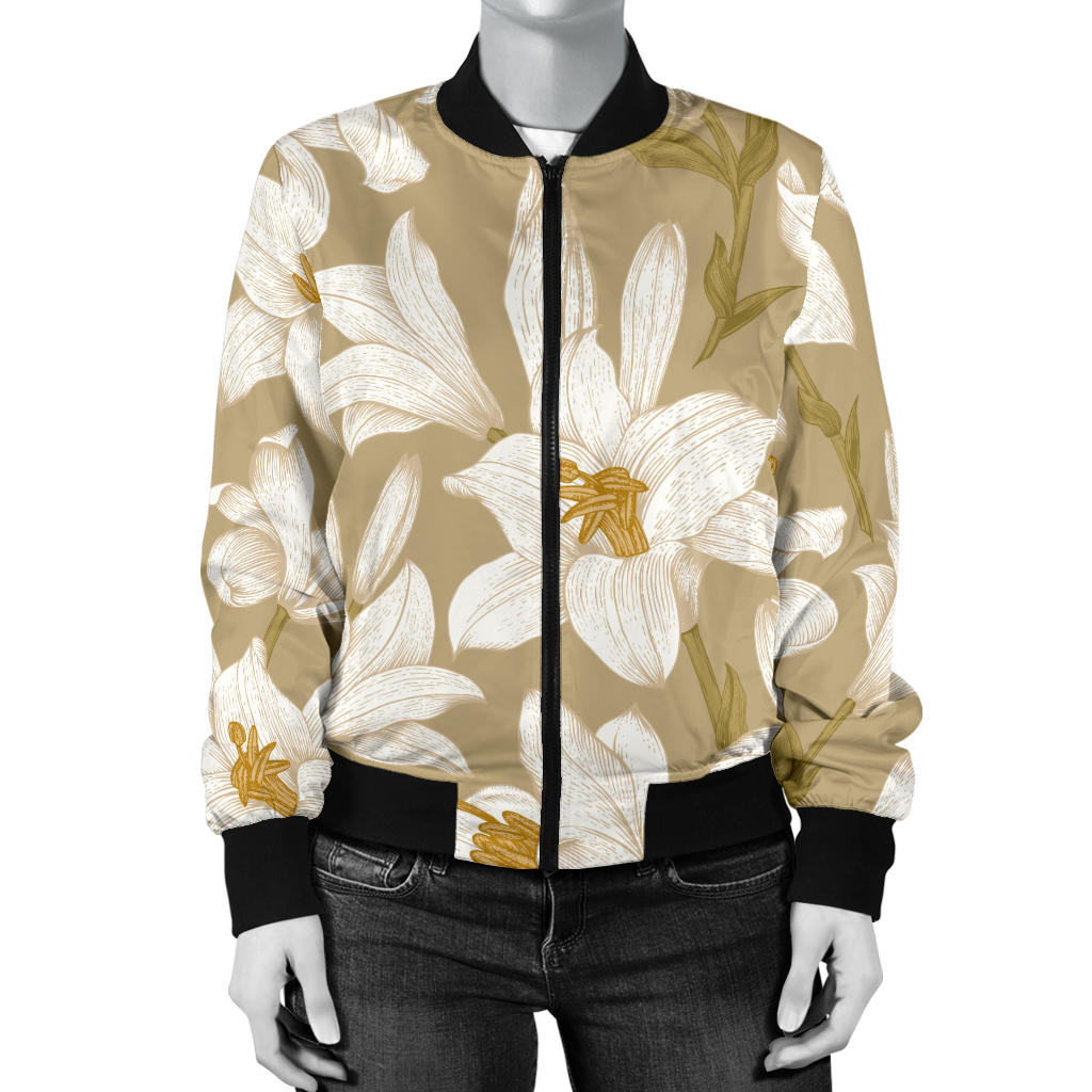 Lily Pattern Print Design LY07 Women Bomber Jacket