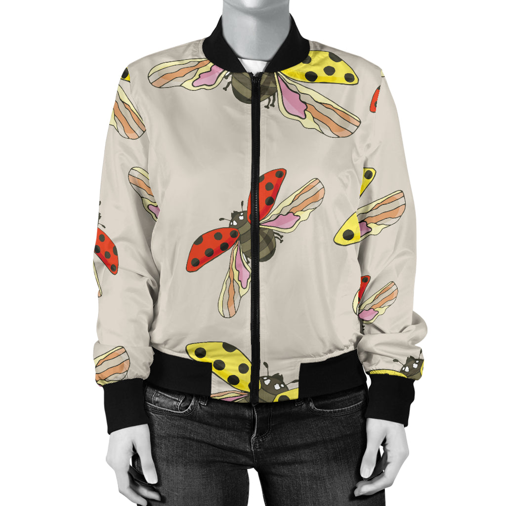 Ladybug Pattern Print Design 04 Women's Bomber Jacket