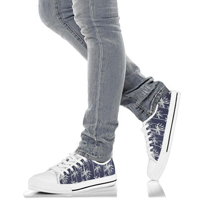 Palm Tree Pattern Print Design PT06 White Bottom Low Top Shoes