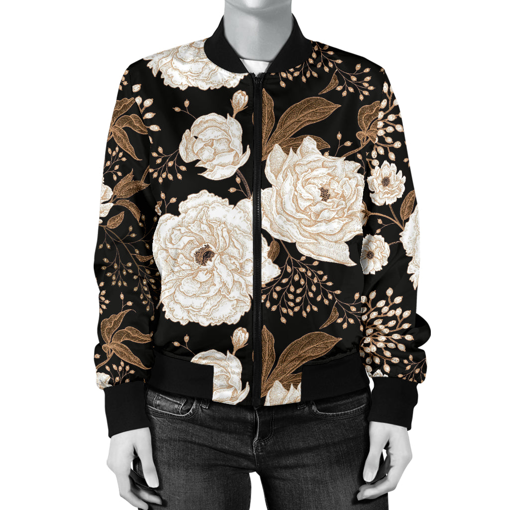Peony Pattern Print Design A02 Women's Bomber Jacket