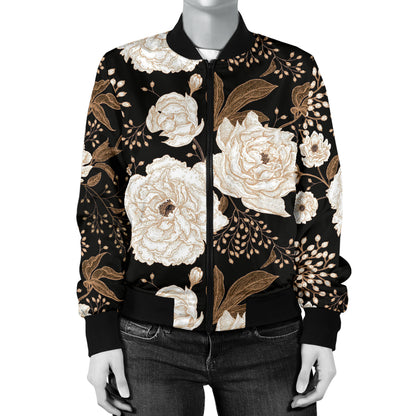 Peony Pattern Print Design A02 Women's Bomber Jacket