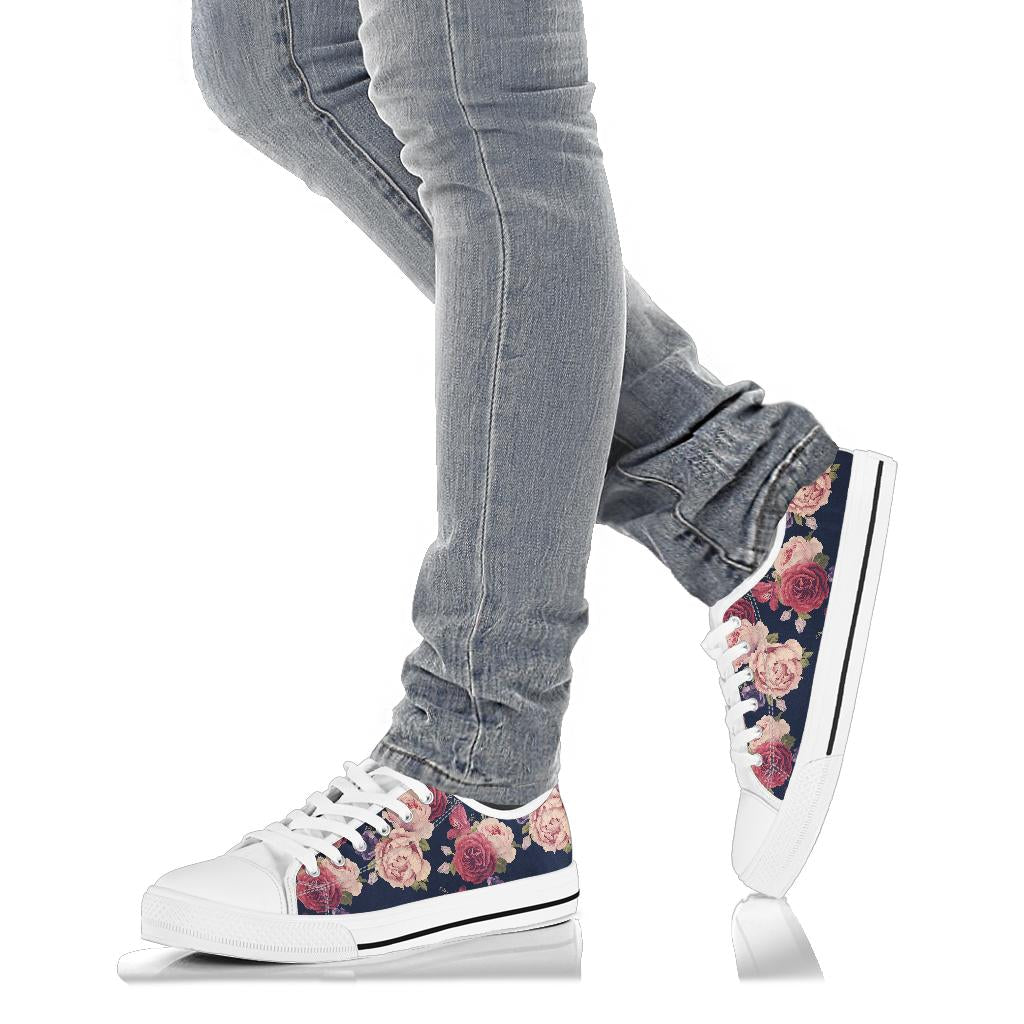 Peony Pattern Print Design PE03 White Bottom Low Top Shoes
