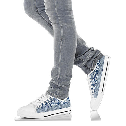 Hawaiian Themed Pattern Print Design H020 White Bottom Low Top Shoes