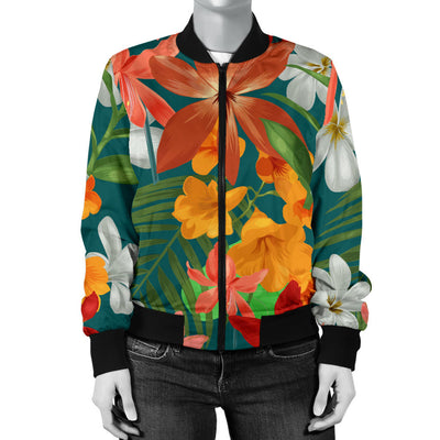 Amaryllis Pattern Print Design AL06 Women Bomber Jacket