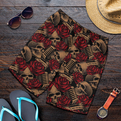 Microphone Skull Rose Pattern Print Design 02 Mens Shorts