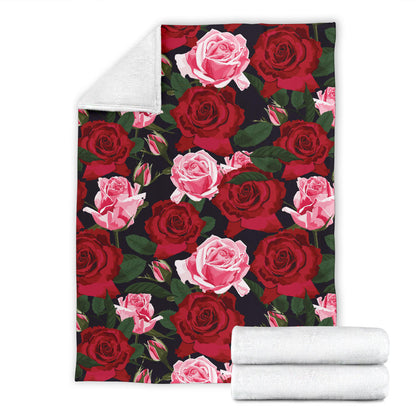 Rose Red Pink Pattern Print Design RO01 Fleece Blanket