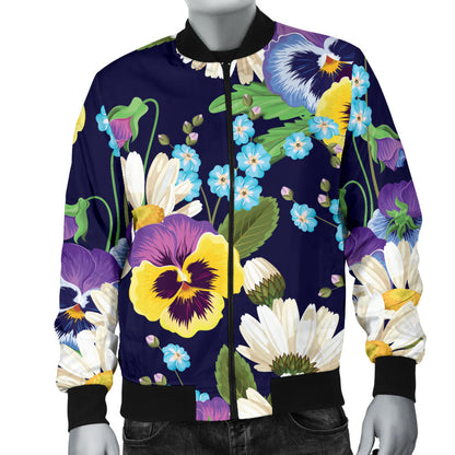 Pansy Pattern Print Design PS03 Men Bomber Jacket