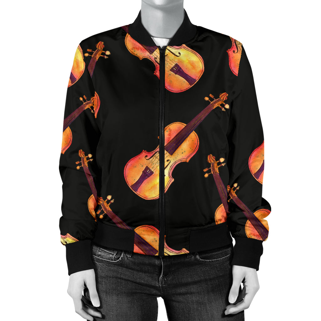 Violin Pattern Print Design 04 Women's Bomber Jacket