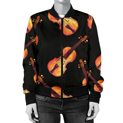 Violin Pattern Print Design 04 Women's Bomber Jacket
