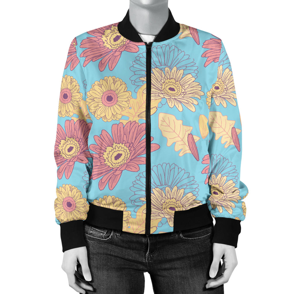Gerberas Pattern Print Design GB04 Women Bomber Jacket
