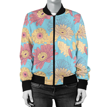 Gerberas Pattern Print Design GB04 Women Bomber Jacket