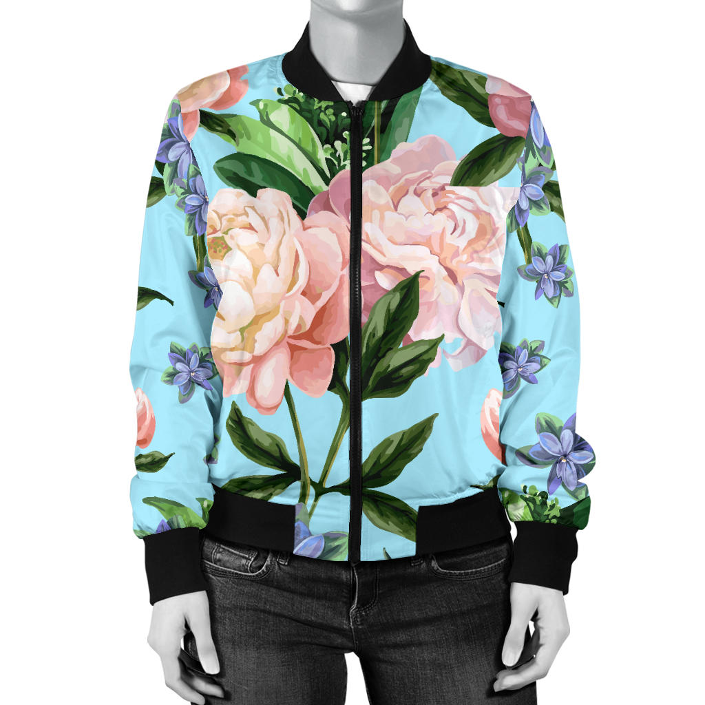 Peony Pattern Print Design PE02 Women Bomber Jacket