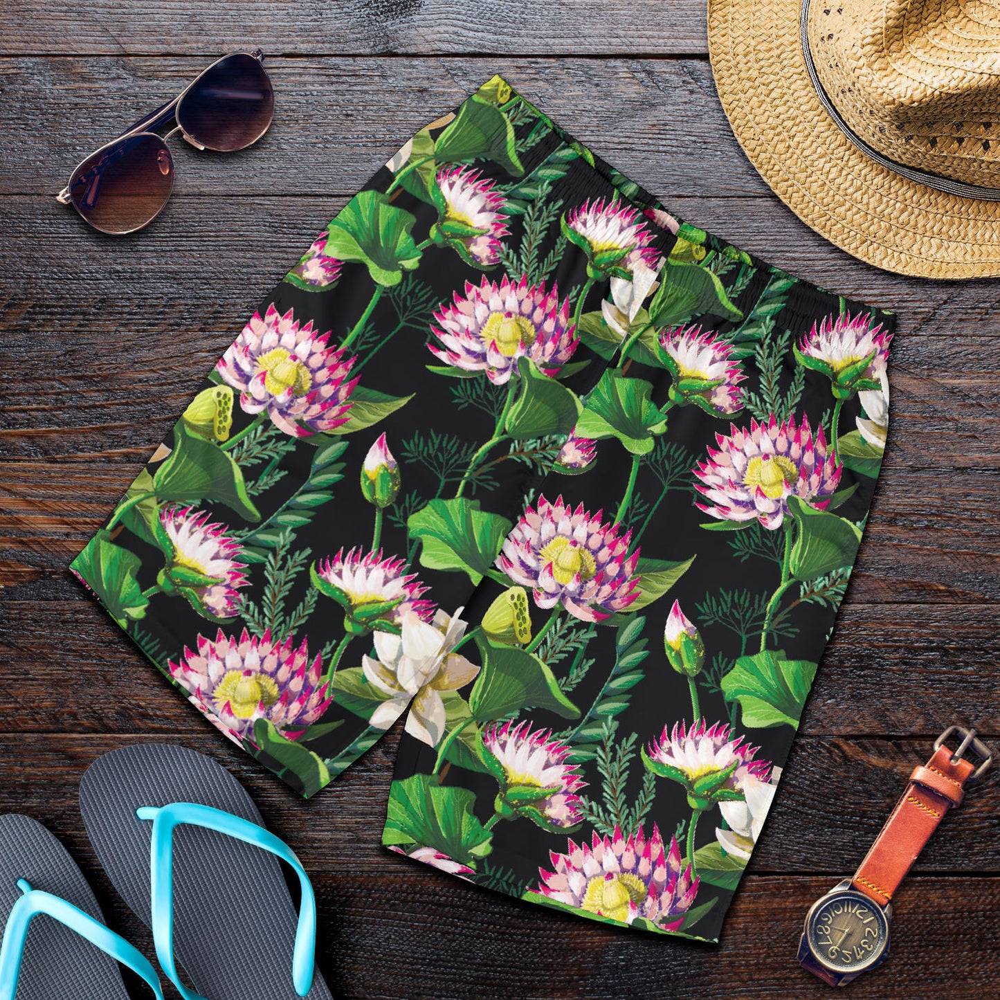 Water Lily Pattern Print Design WL010 Mens Shorts