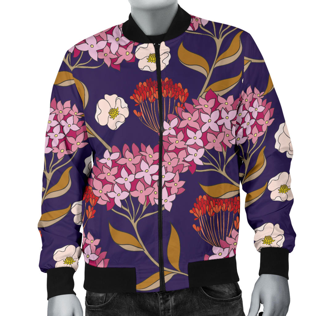 Hydrangea Pattern Print Design HD010 Men Bomber Jacket