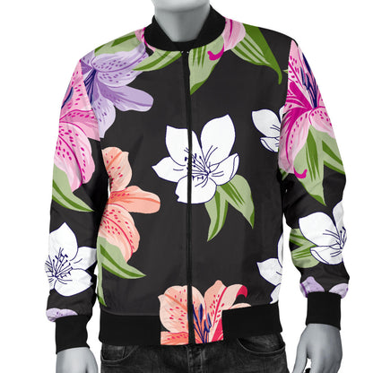 Lily Pattern Print Design LY02 Men Bomber Jacket