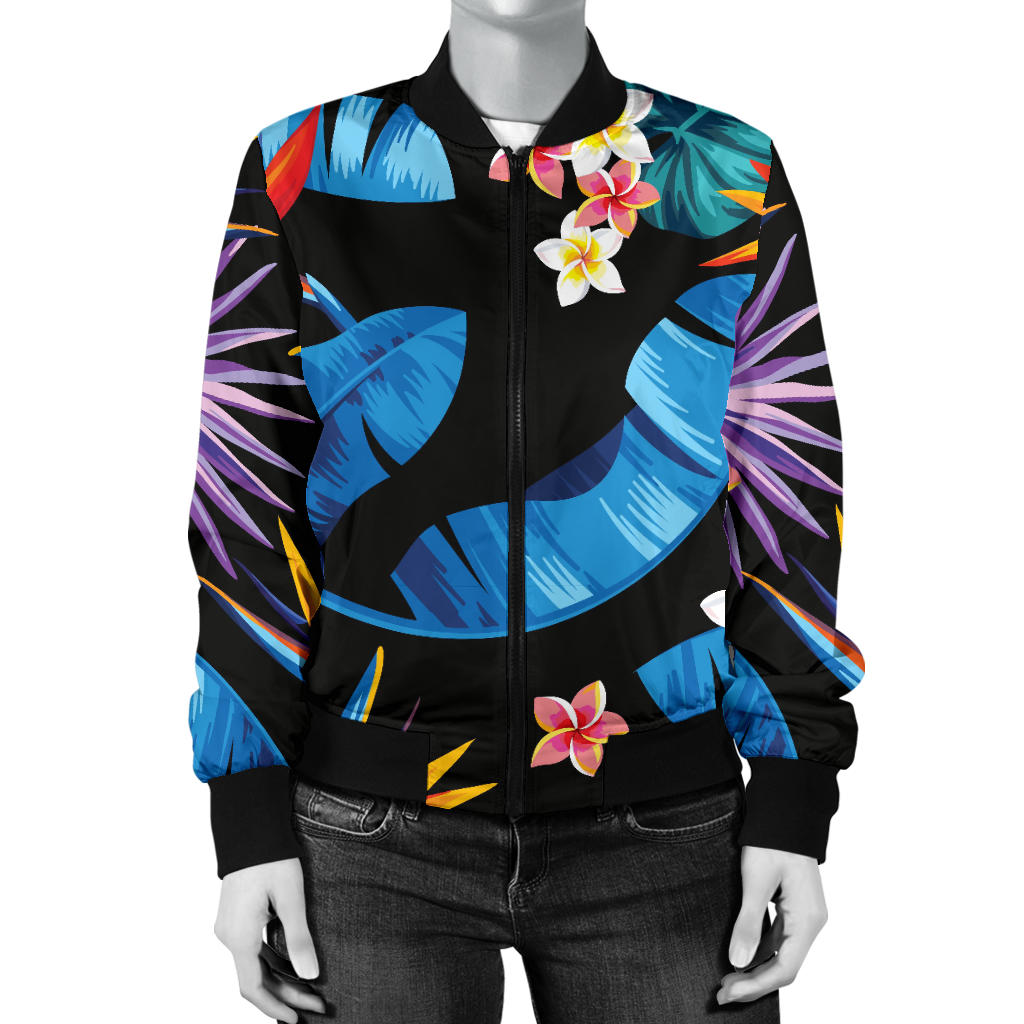 Tropical Flower Pattern Print Design TF018 Women Bomber Jacket