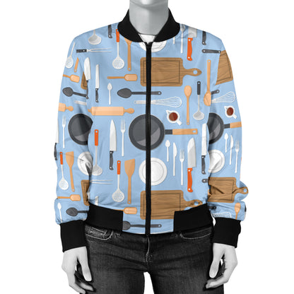 Cooking Kitchen Tools Pattern Print Design 02 Women's Bomber Jacket
