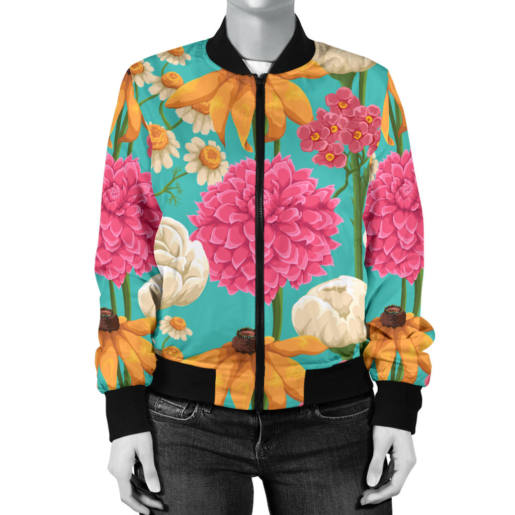 Summer Floral Pattern Print Design SF07 Women Bomber Jacket