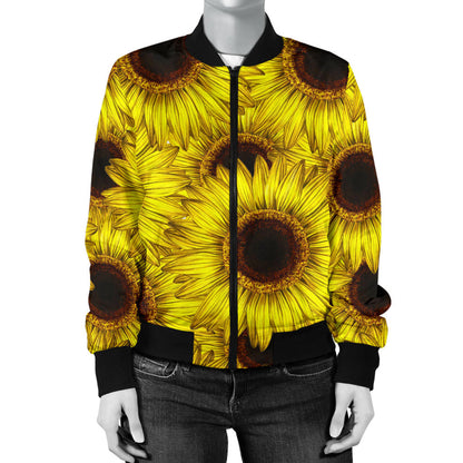 Sunflower Pattern Print Design SF011 Women Bomber Jacket
