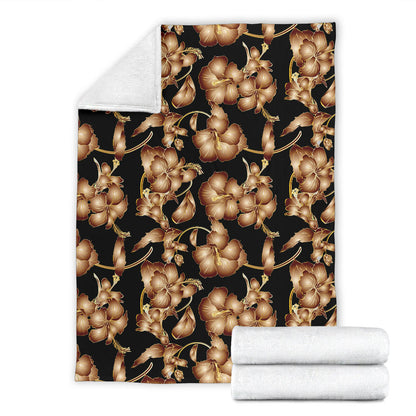 Brown Hibiscus Pattern Print Design HB06 Fleece Blanket