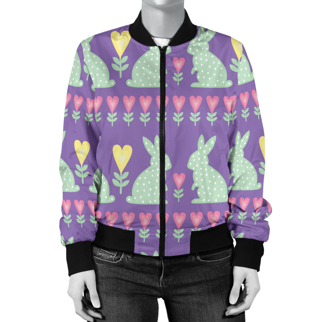 Rabbit Pattern Print Design RB01 Women Bomber Jacket