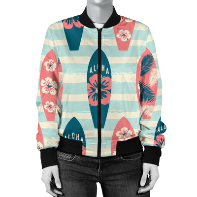 Aloha Hawaii Surfboard Pattern Print Design 02 Women's Bomber Jacket